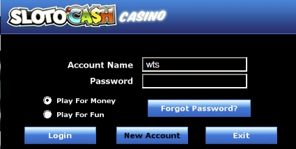 SlotoCash Casino log-in Screen